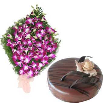 Chocolate Checkmate Cake With Orchid Handbunch
